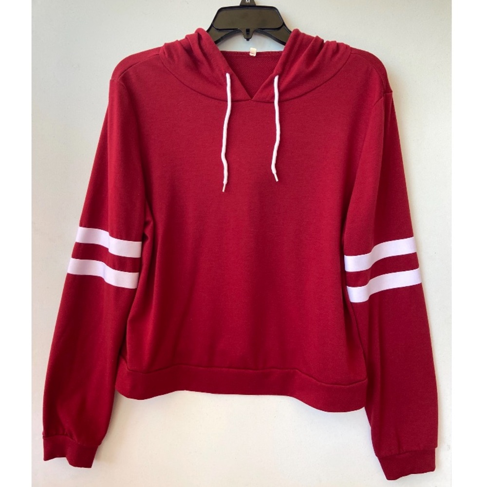 Red Hoodie with white stripes on the arms